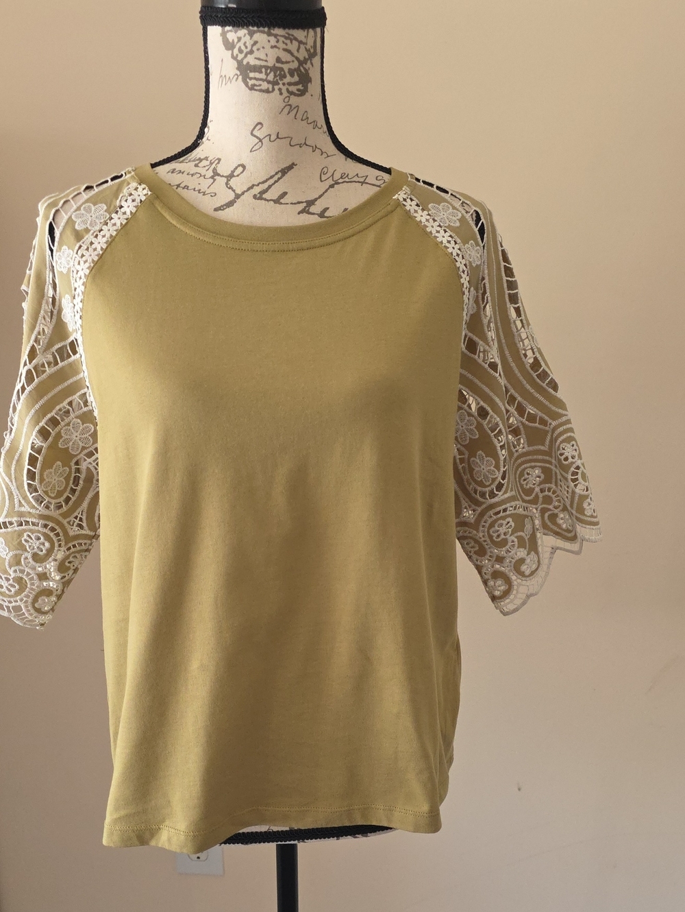 Lace Sleeve Olive Green Women's Top(SANDRO)